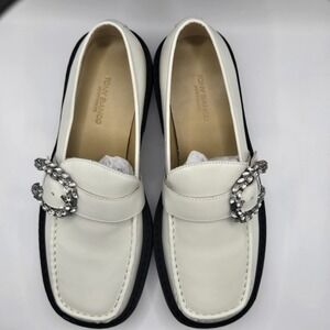 Tony Bianco Gloria Dove Loafers Cream With Silver Jeweled Snake‎ Buckle Womens 7